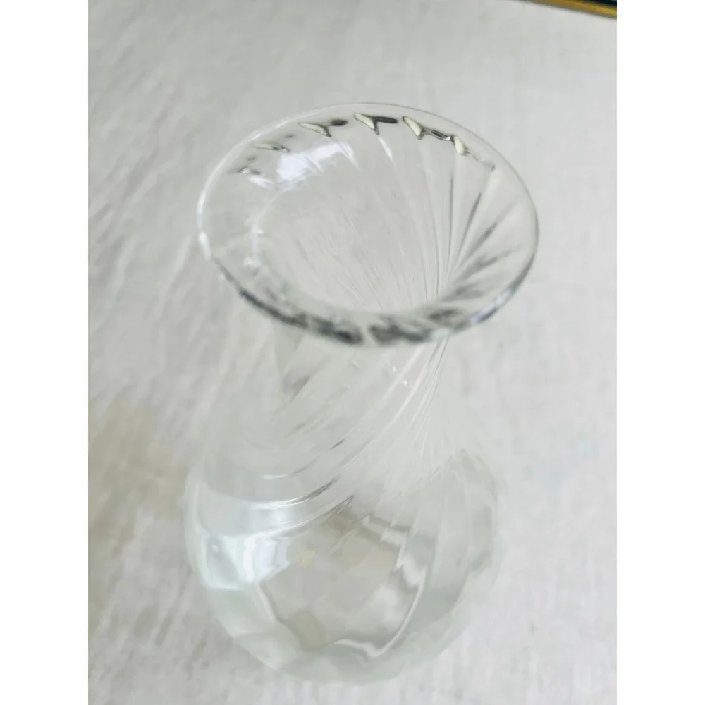 Vintage Hand Blown Optic Swirl Glass Decanter Heavy Bottom Clear 9.5 Inch